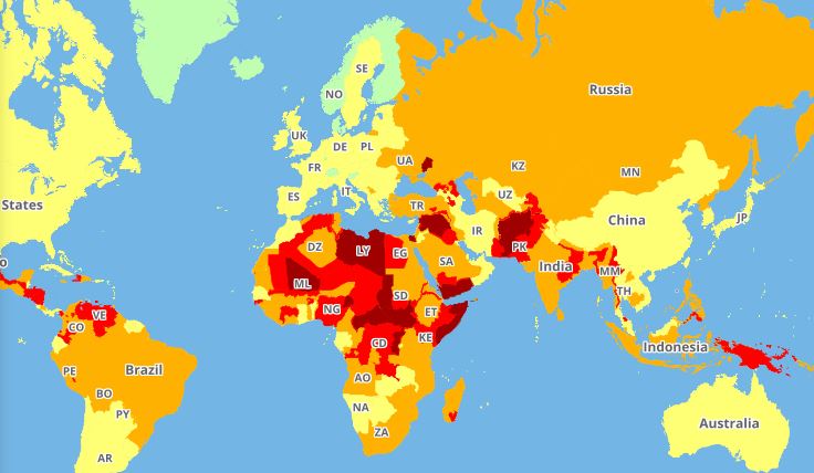 Iran safety on Travel Risk Map 2019