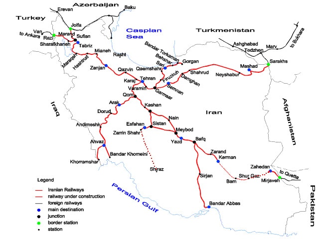 train Iran map- travel to Ian by train